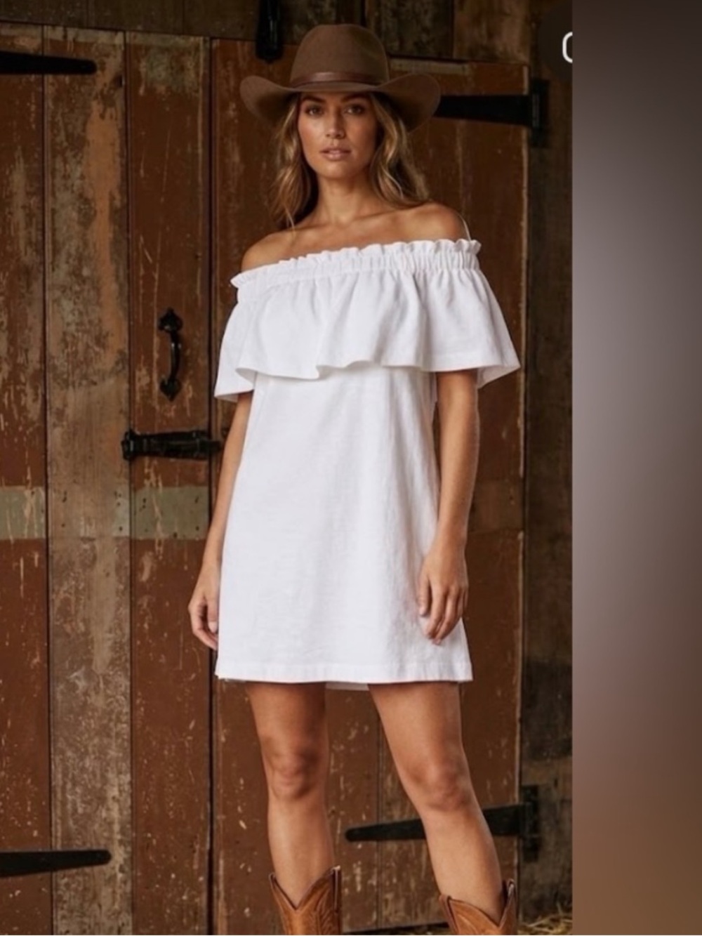 H&M White Off-Shoulder Ruffle Mini Dress